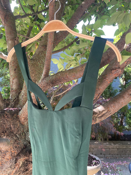 vintage green bustier cut out maxi gown dress