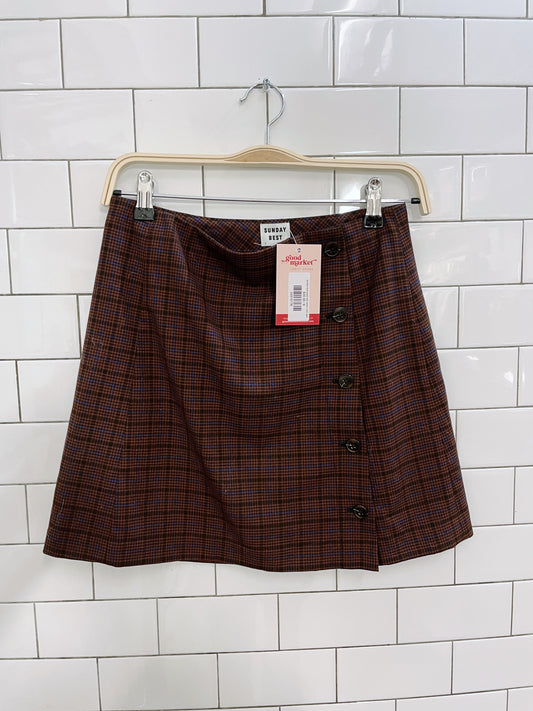 sunday best plaid side button mini skirt