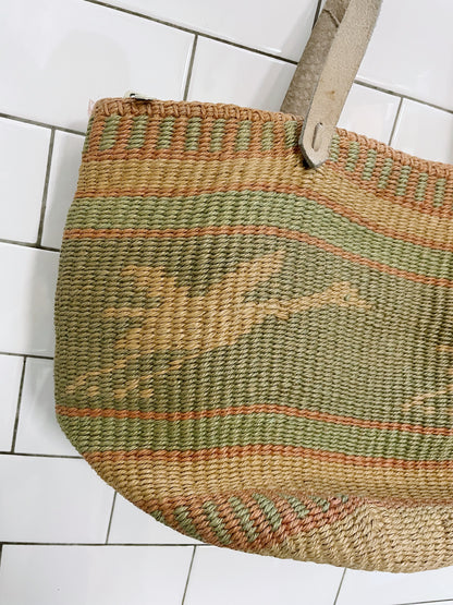 vintage woven cranes sisal market bag