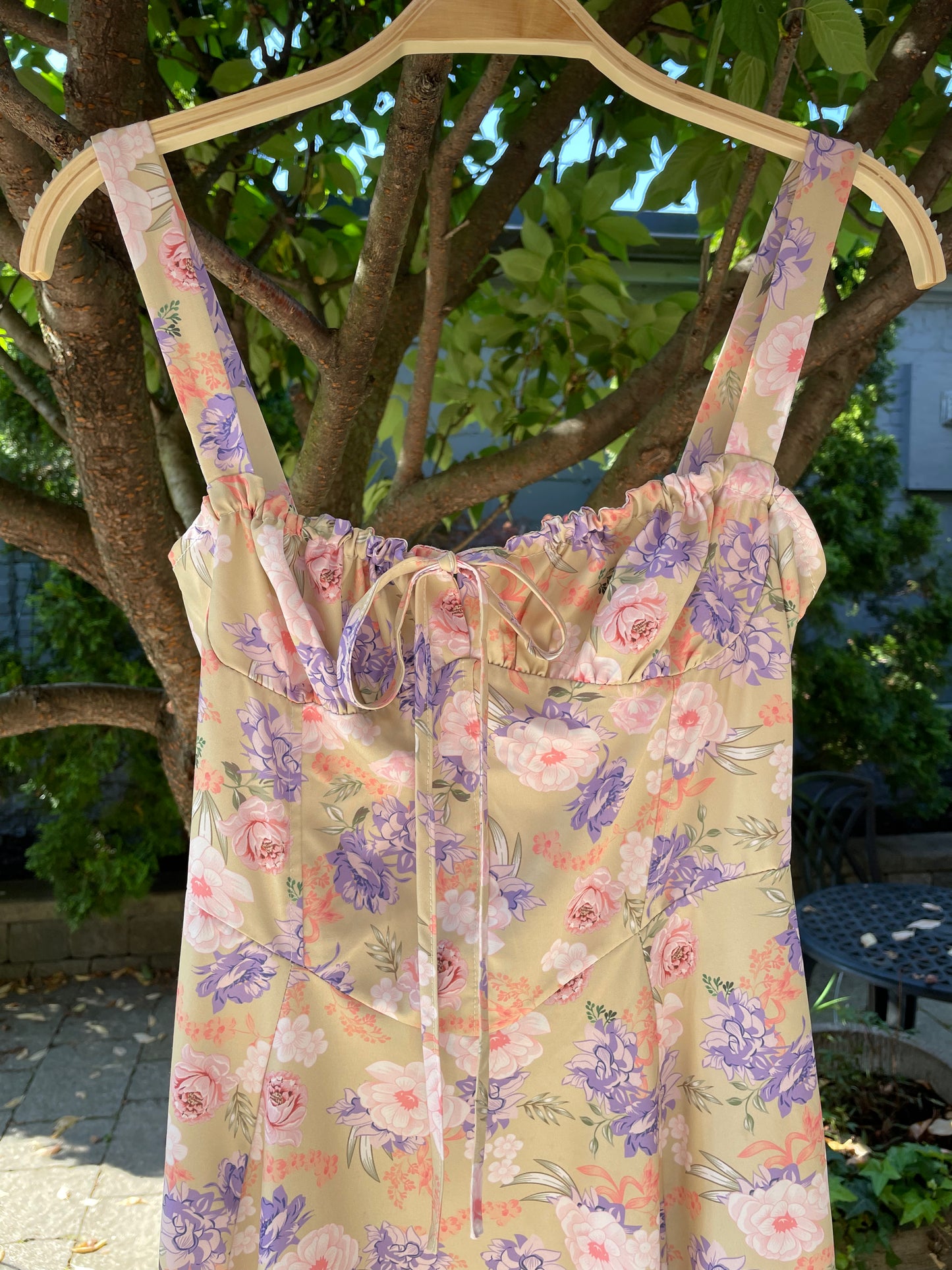 floral bustier top a-line midi dress