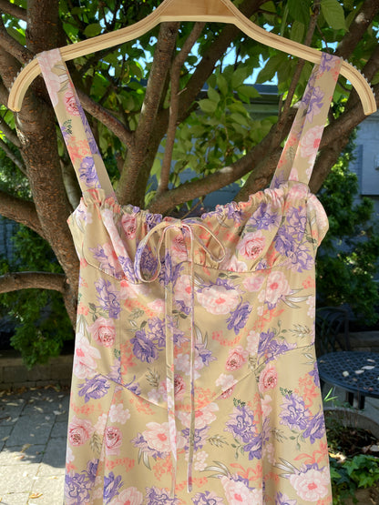 floral bustier top a-line midi dress