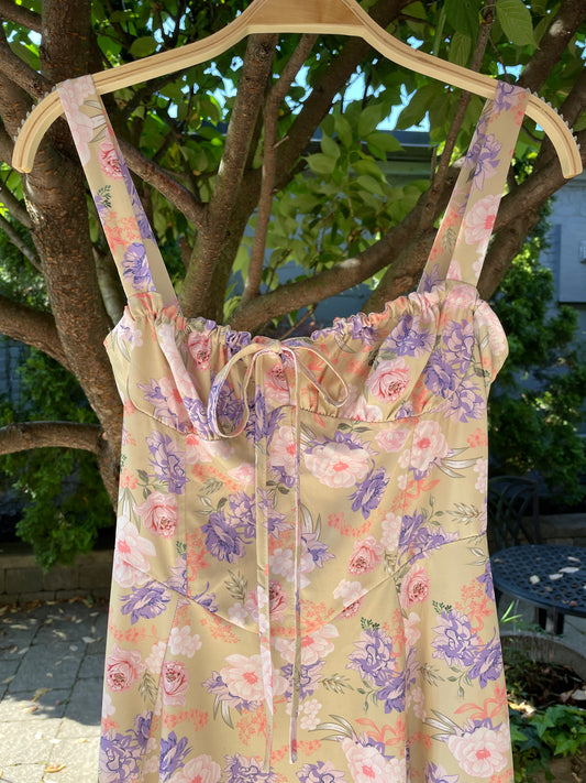 floral bustier top a-line midi dress