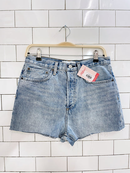 denim forum high rise button fly denim shorts