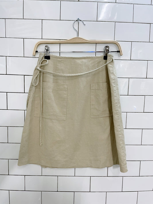 vintage 00's la redoute linen-blend wrap mini skirt