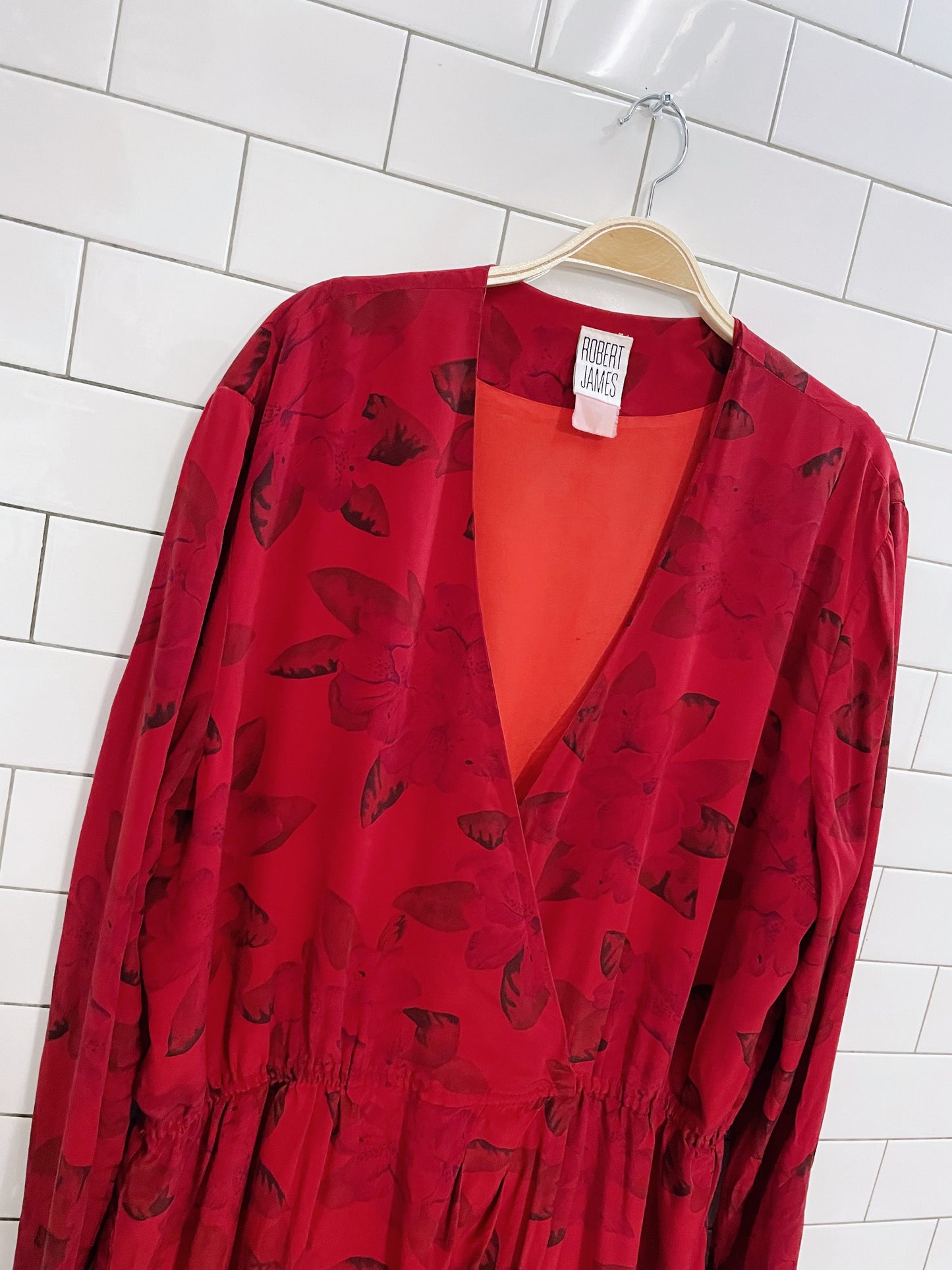 vintage 90s robert james floral wrap long sleeve dress