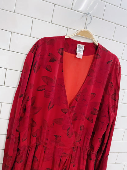 vintage 90s robert james floral wrap long sleeve dress