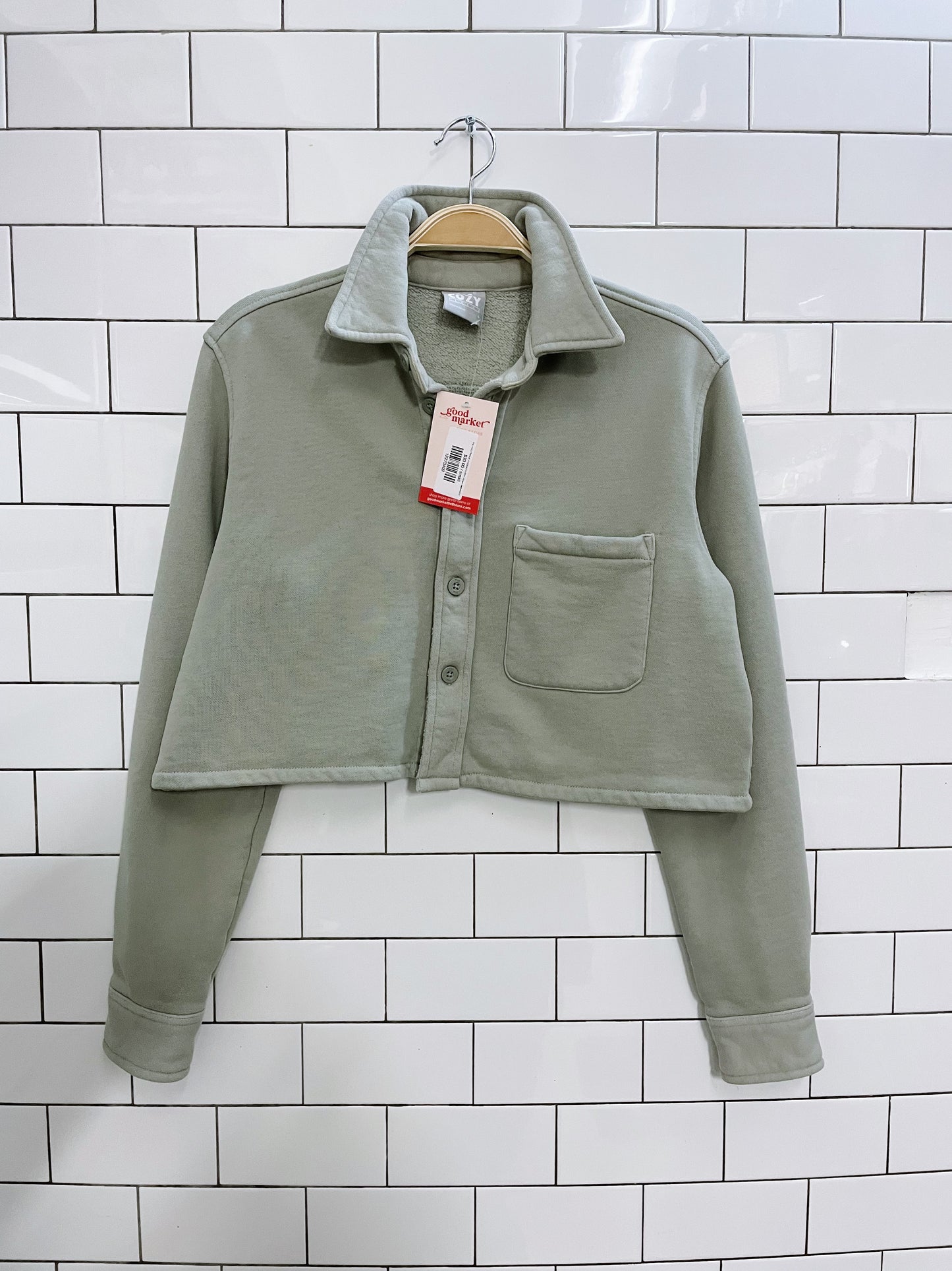 tna cozy fleece cropped button down sweatshirt