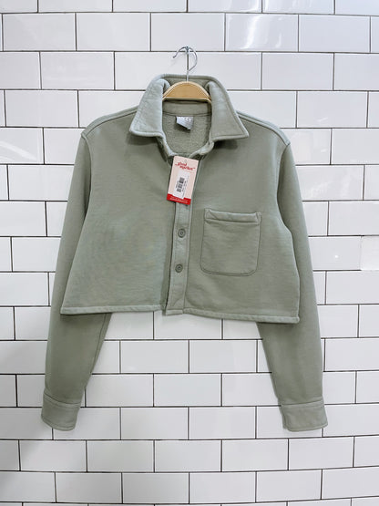 tna cozy fleece cropped button down sweatshirt