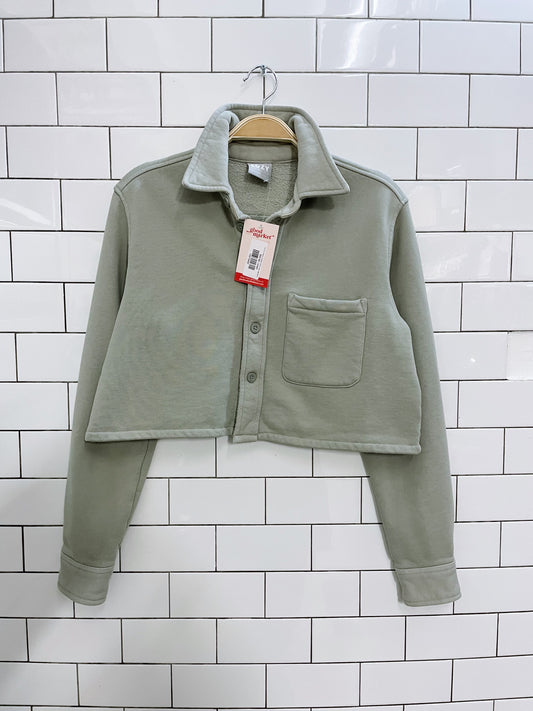 tna cozy fleece cropped button down sweatshirt