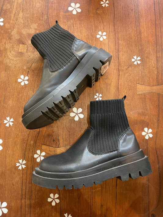 faux leather chelsea lug sock boot