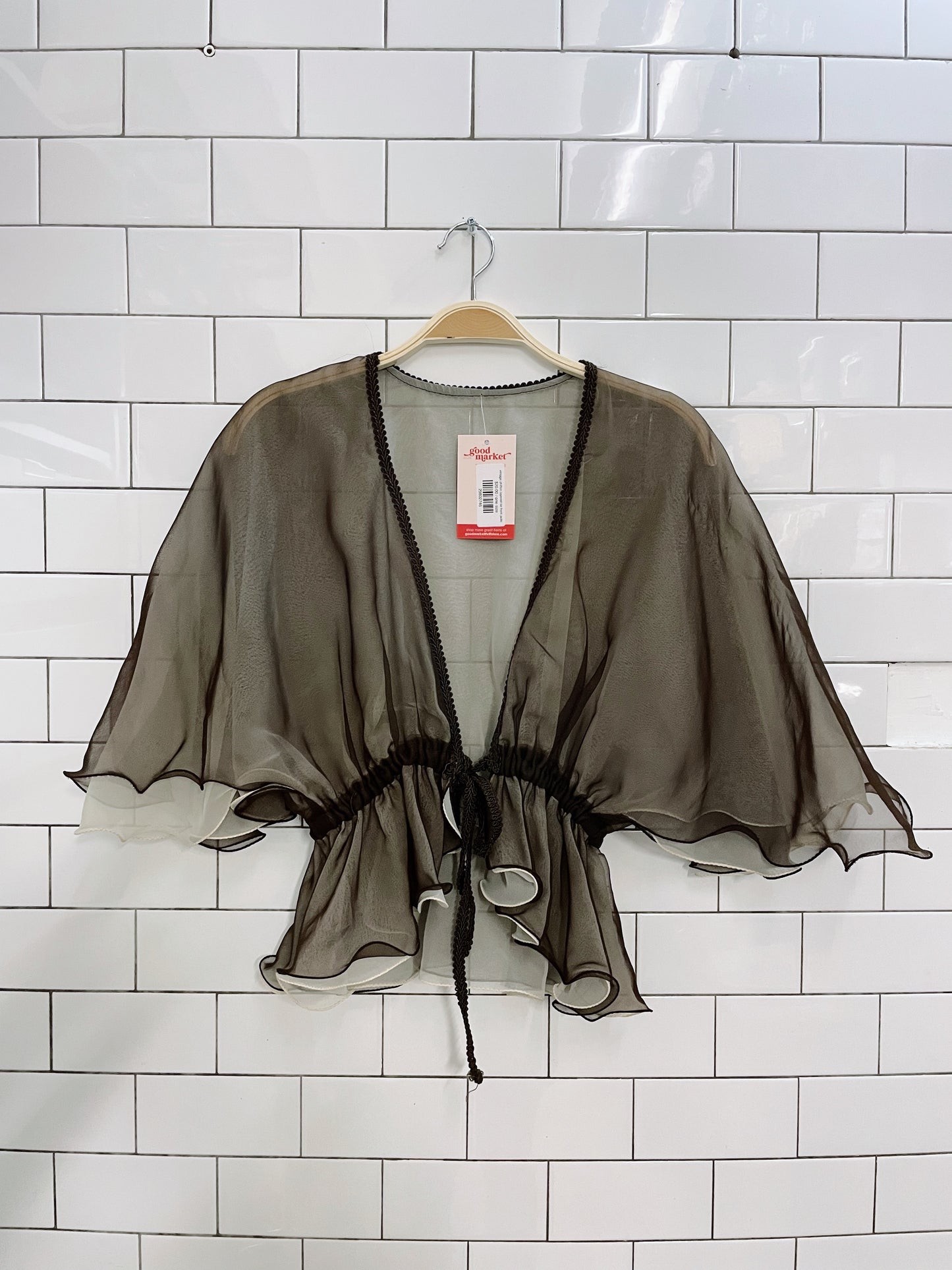 vintage chiffon layered tie front jacket