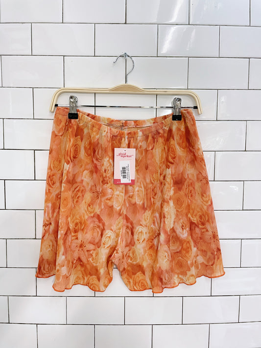 vintage orange rose pleated shorts