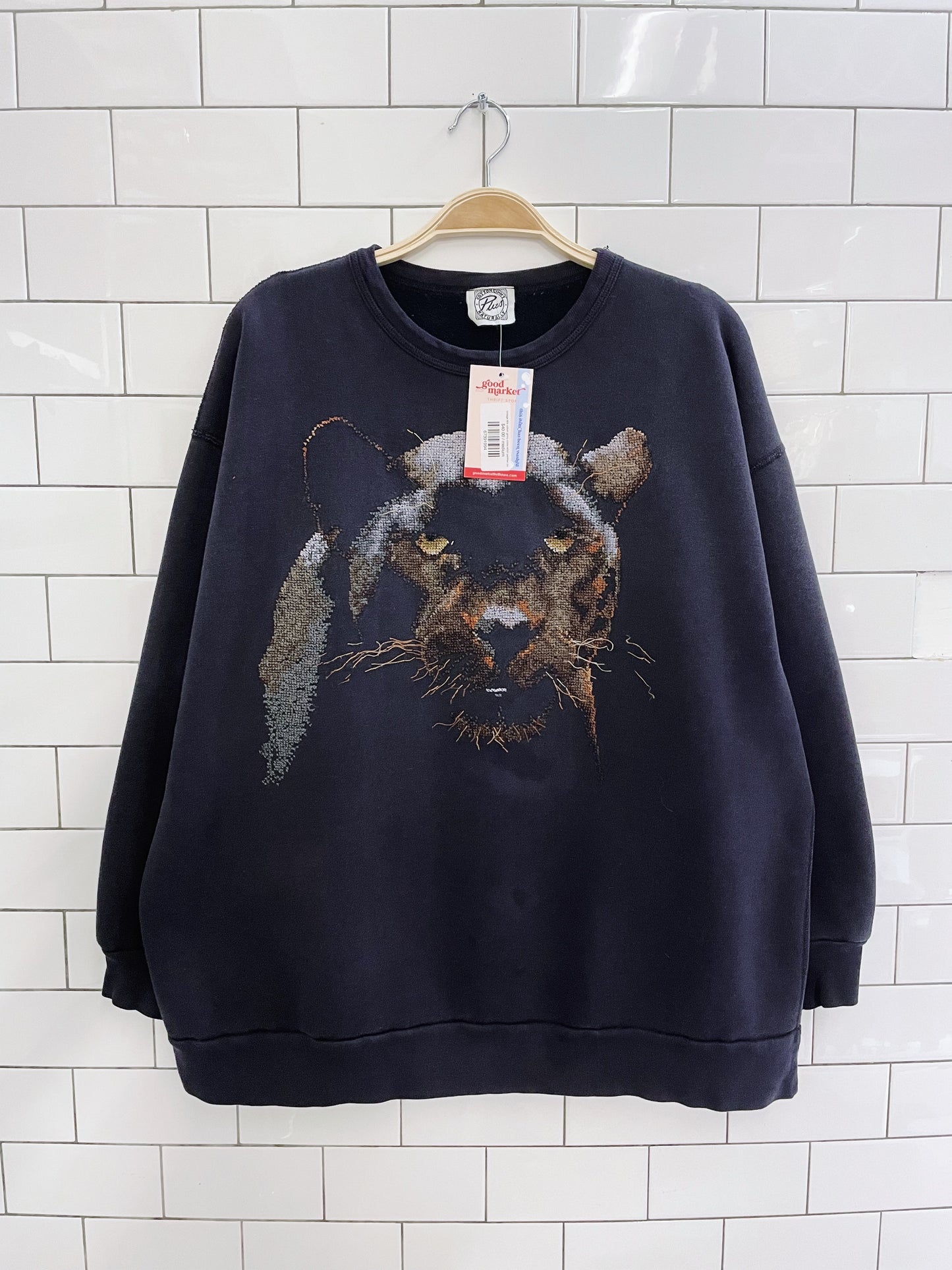 vintage 90s cotton ginny cross stitch panther crew