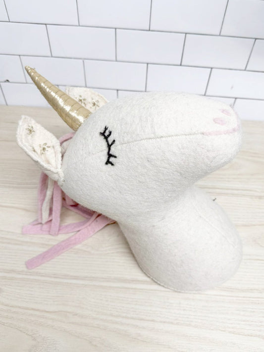 indaba handmade wool - blend unicorn head wall mount - good market thrift store
