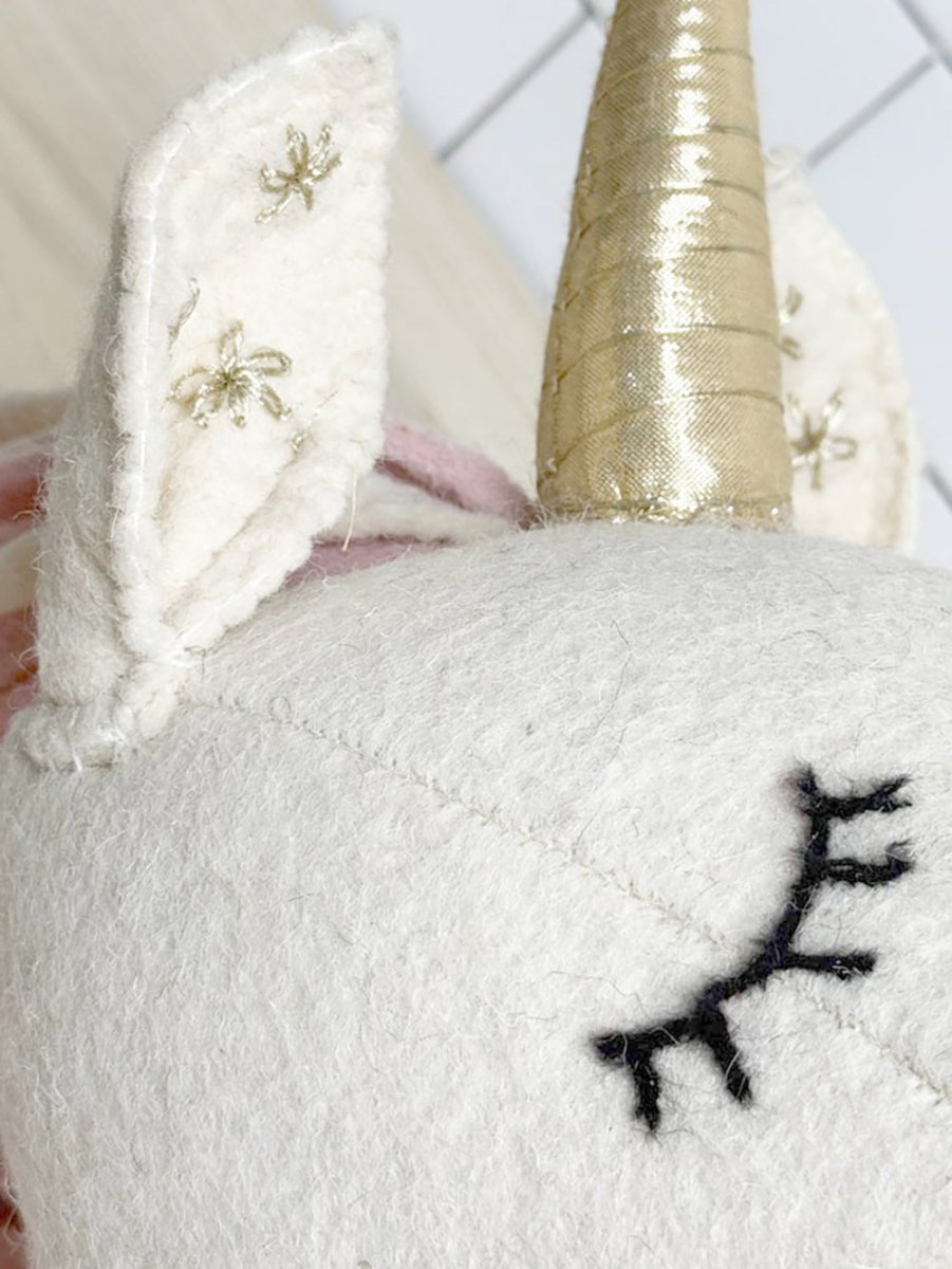indaba handmade wool - blend unicorn head wall mount - good market thrift store
