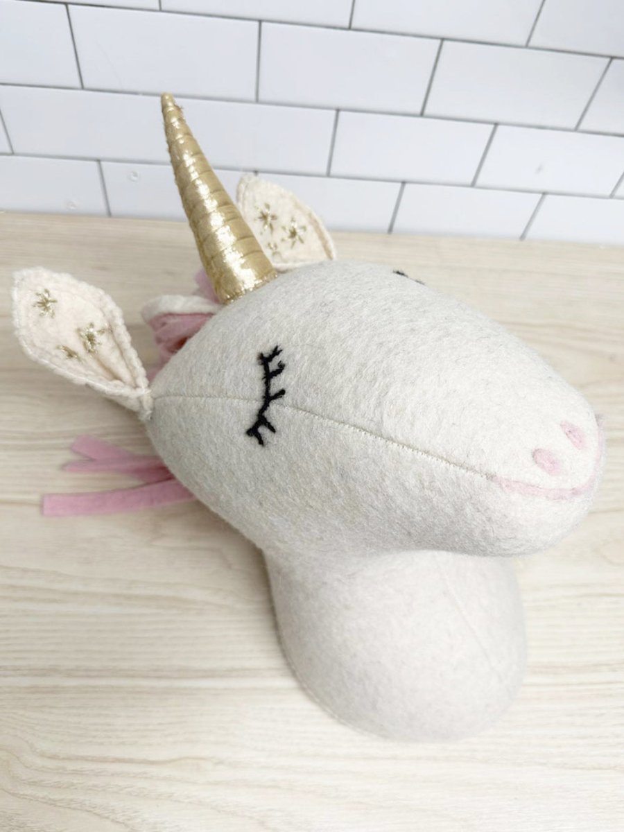 indaba handmade wool - blend unicorn head wall mount - good market thrift store