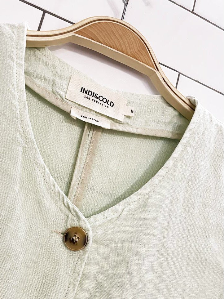 indi & cold 100% linen full button vest top | made in spain - good market thrift store