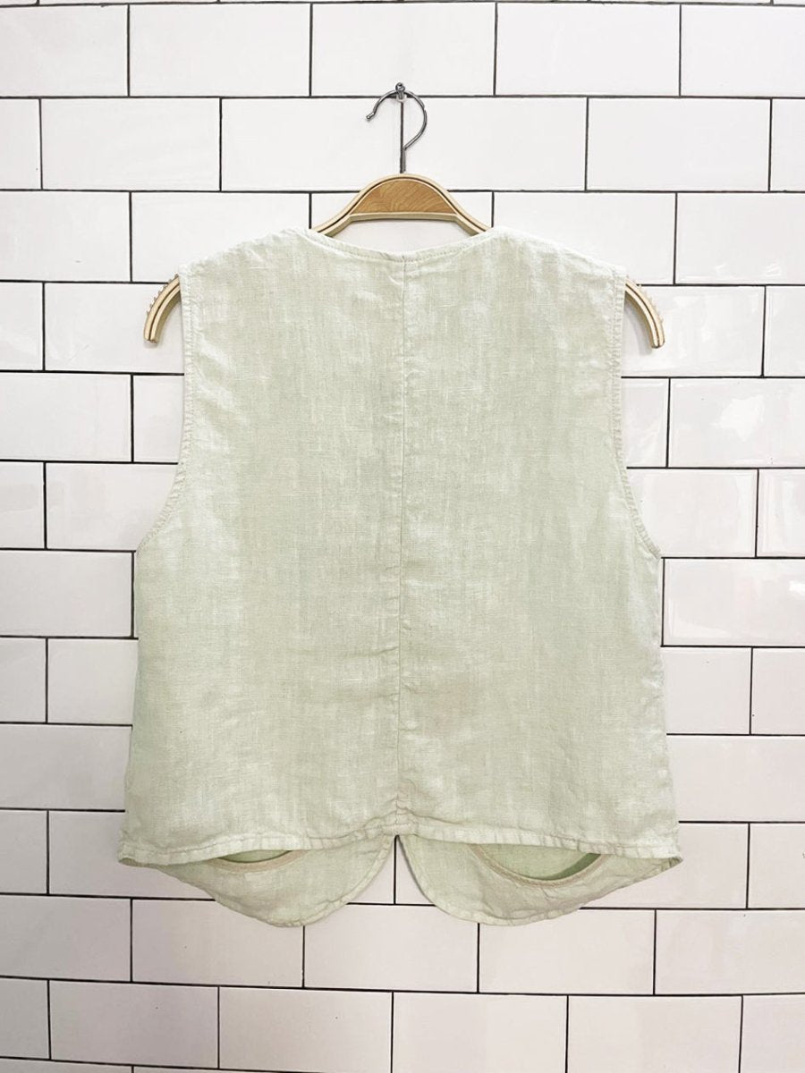 indi & cold 100% linen full button vest top | made in spain - good market thrift store