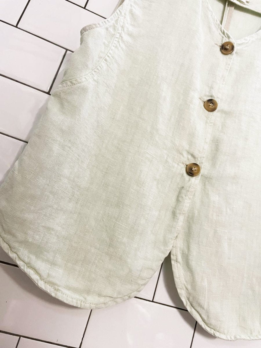 indi & cold 100% linen full button vest top | made in spain - good market thrift store