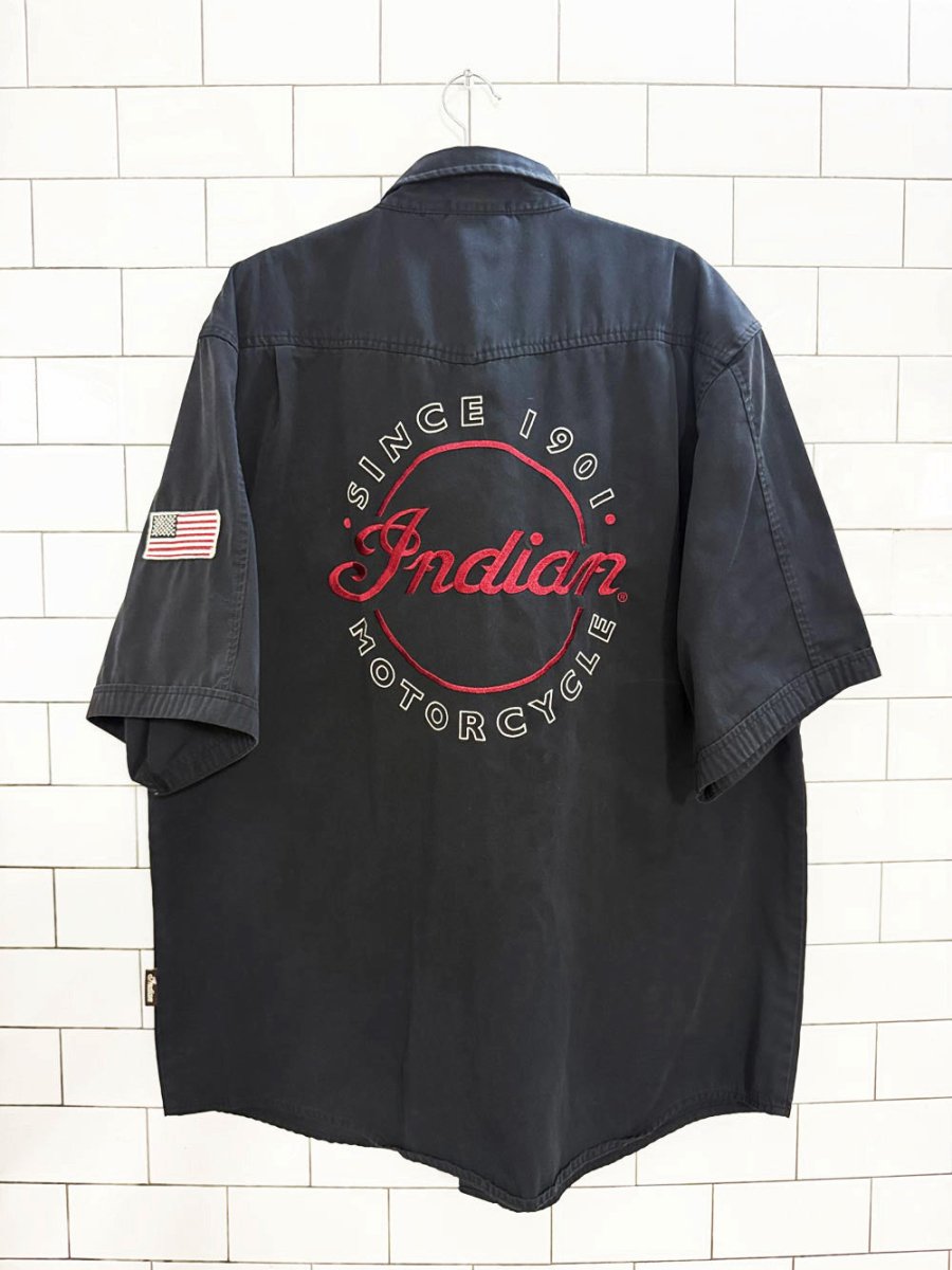 indian motorcycle embroidered full button shirt - good market thrift store