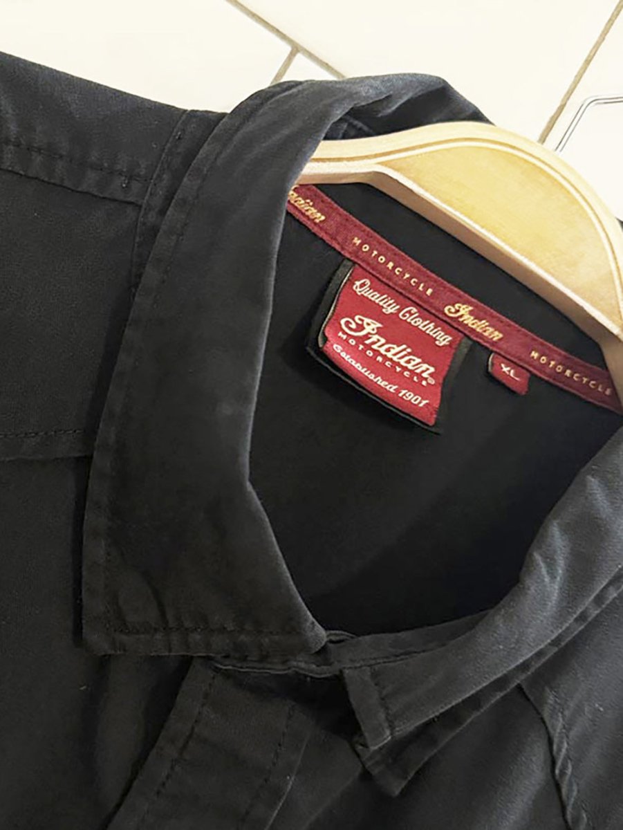 indian motorcycle embroidered full button shirt - good market thrift store