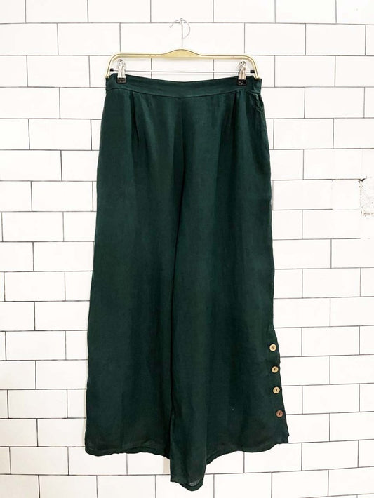 inizio italy 100% linen wide leg crop button detail pants - good market thrift store
