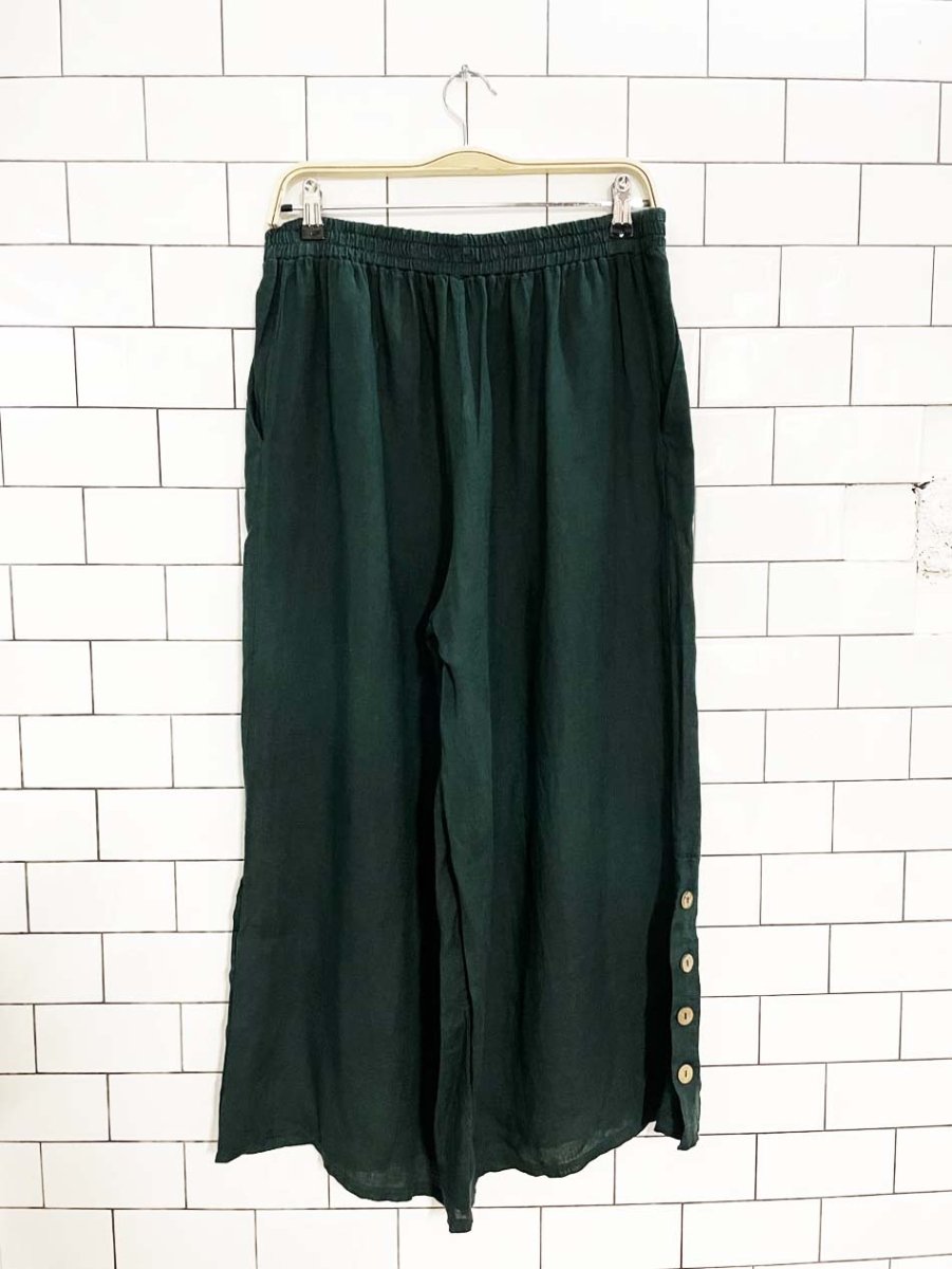 inizio italy 100% linen wide leg crop button detail pants - good market thrift store