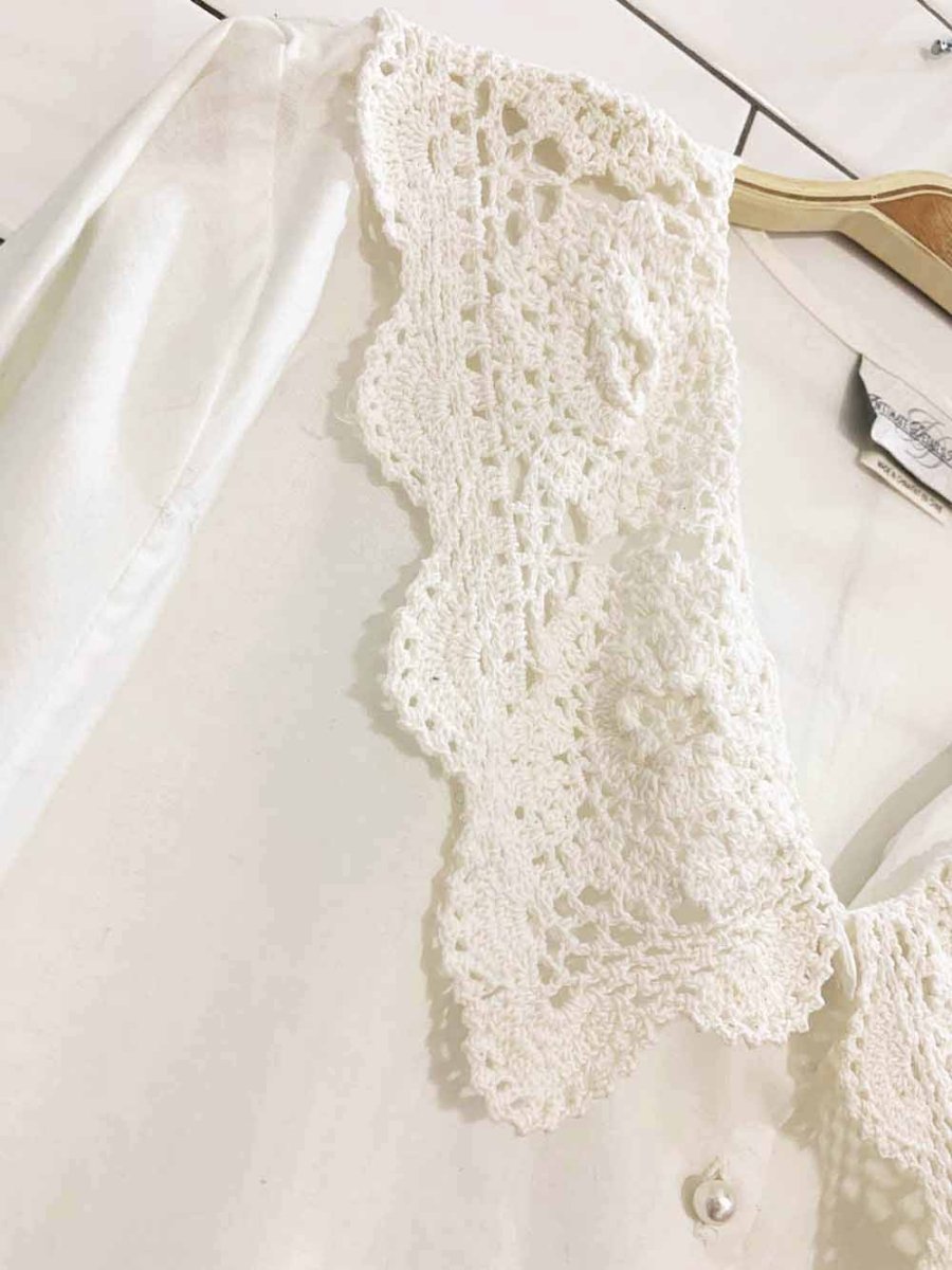 intimate details crochet knit peter pan collar baby doll mini dress - good market thrift store