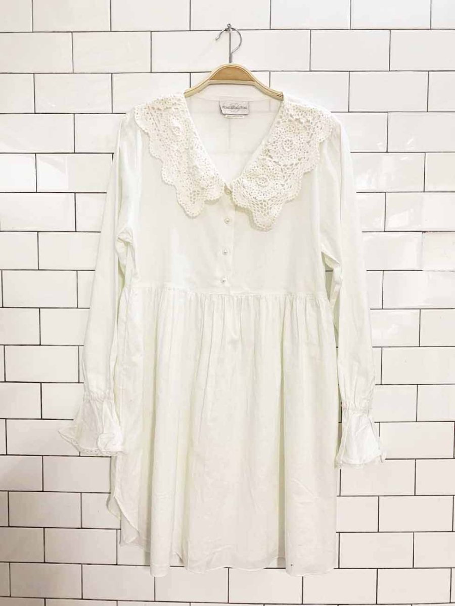 intimate details crochet knit peter pan collar baby doll mini dress - good market thrift store