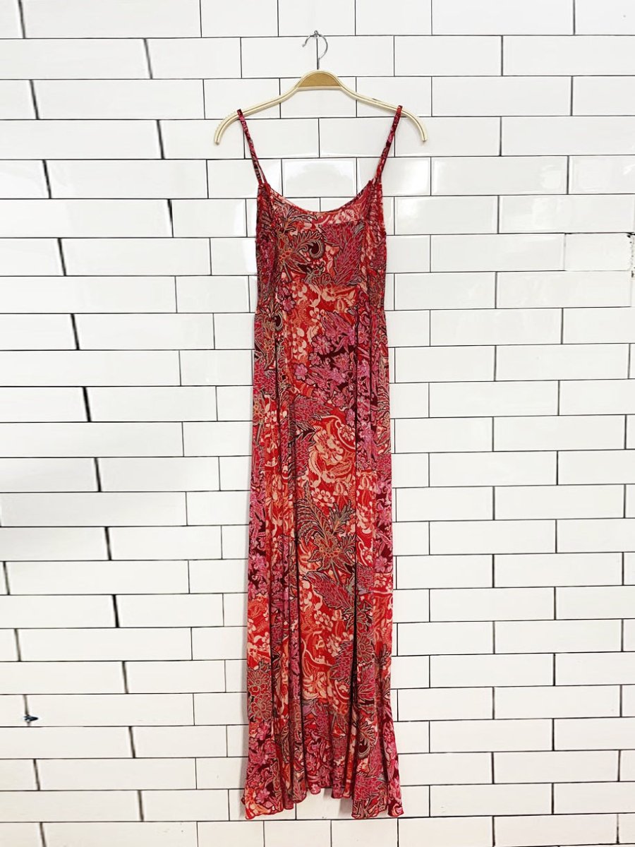 intimately free people forever yours smocked floral ruffle slit slip maxi dress - good market thrift store