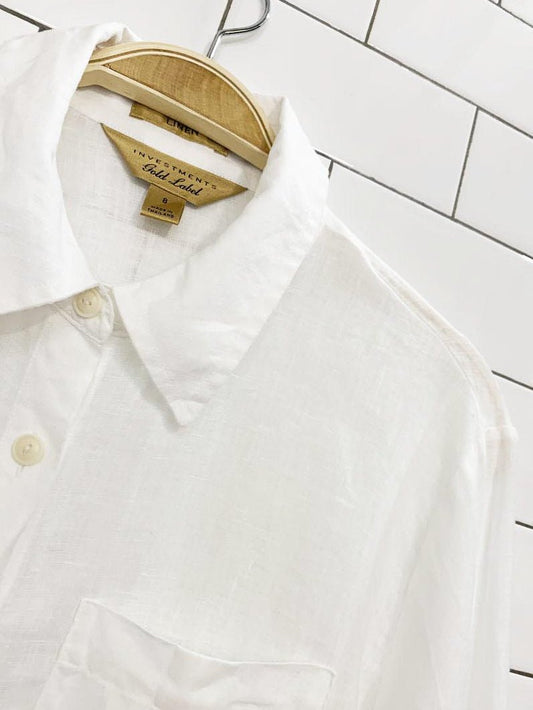 investments 100% linen full button shirt | gold label - good market thrift store
