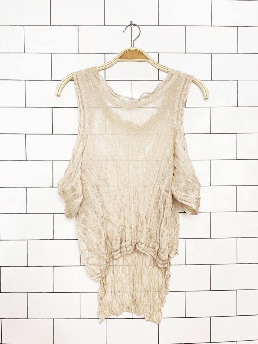 ioanna kourbela wrinkle knit drape shoulder layering bib top - good market thrift store