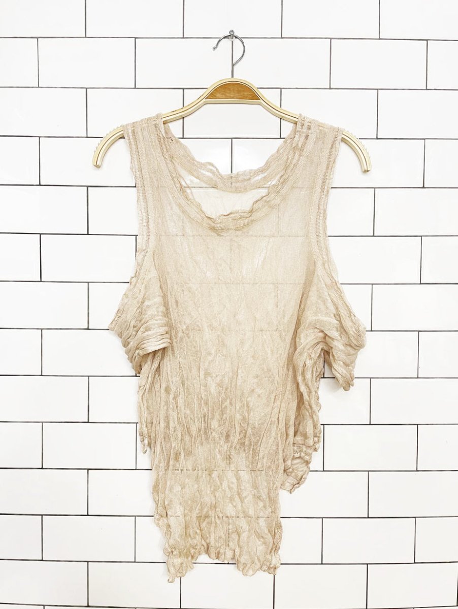 ioanna kourbela wrinkle knit drape shoulder layering bib top - good market thrift store