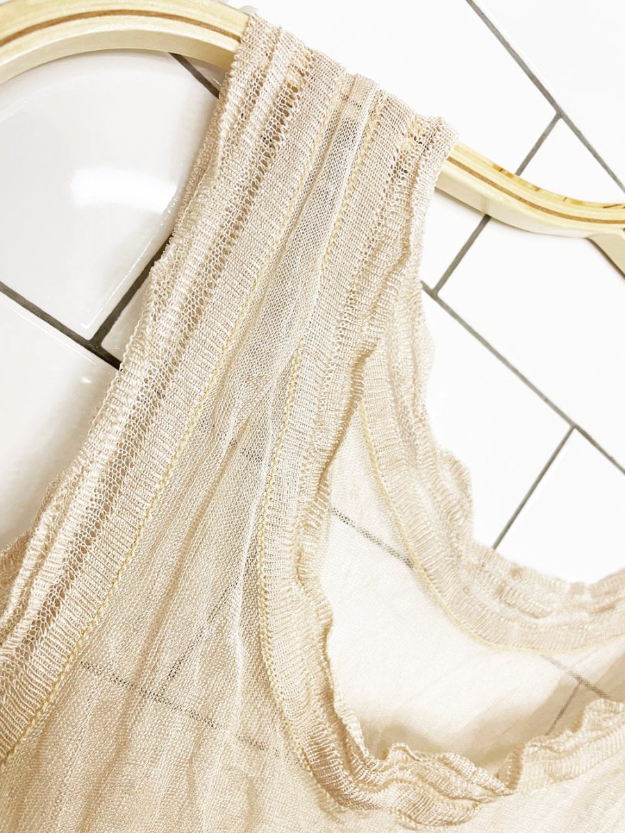 ioanna kourbela wrinkle knit drape shoulder layering bib top - good market thrift store