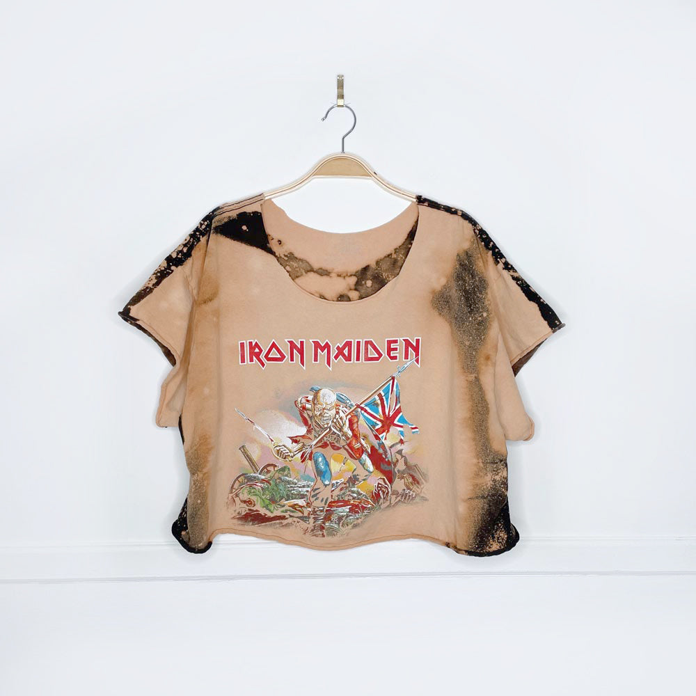 rework x iron maiden onslaught bleach dye boxy crop tee