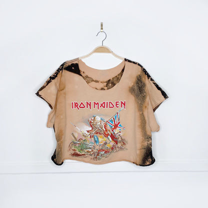 rework x iron maiden onslaught bleach dye boxy crop tee