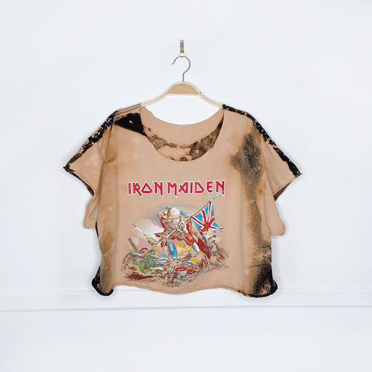 rework x iron maiden onslaught bleach dye boxy crop tee