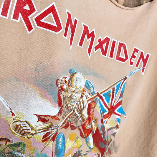rework x iron maiden onslaught bleach dye boxy crop tee