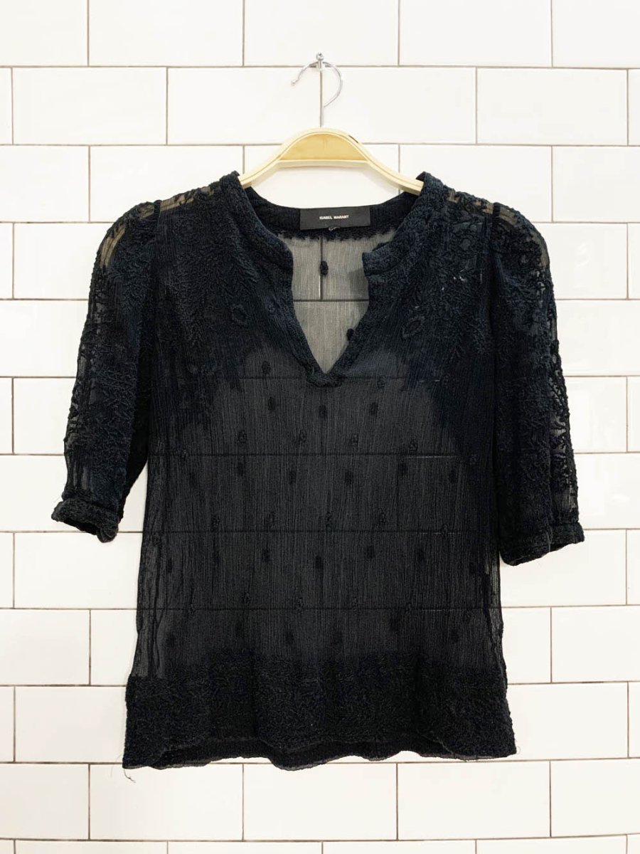 isabel marant 100% silk chiffon embroidered blouse - good market thrift store