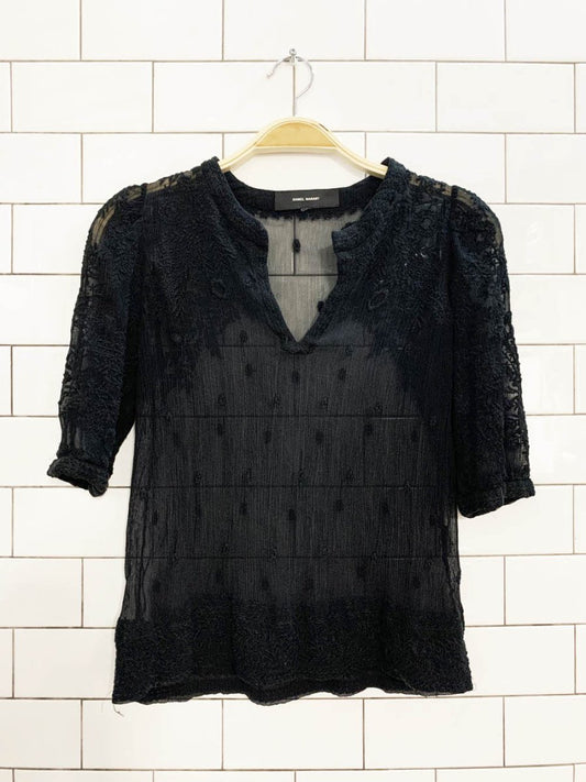 isabel marant 100% silk chiffon embroidered blouse - good market thrift store