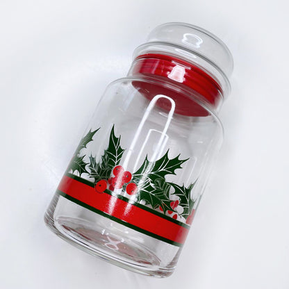 vintage festive holly stash jar with sealed lid