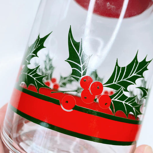 vintage festive holly stash jar with sealed lid