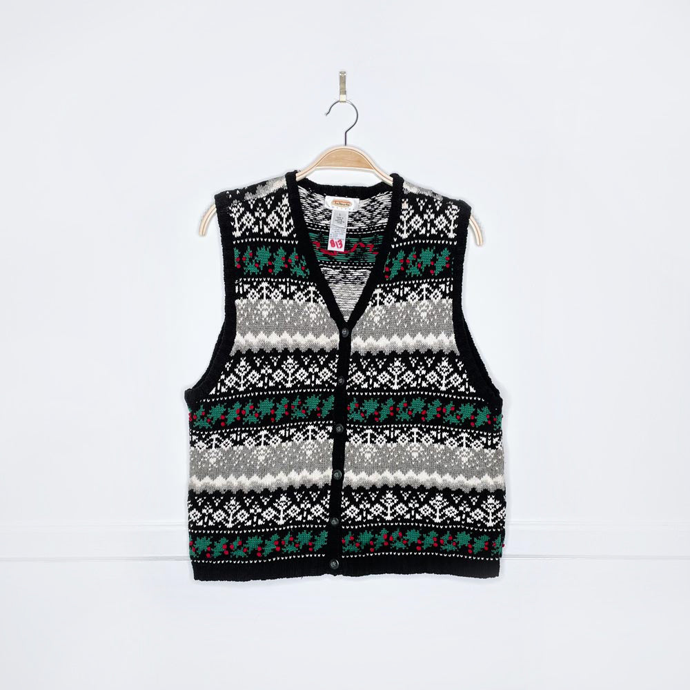 vintage talbots holiday ivy knit vest
