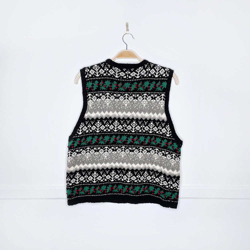 vintage talbots holiday ivy knit vest