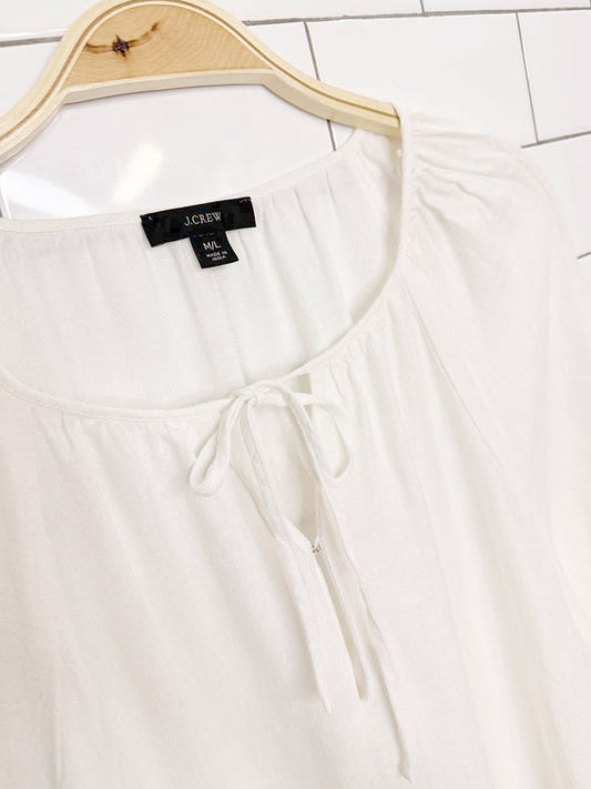 j crew 100% linen ruffle hem long sleeve tiered midi dress | made in India - good market thrift store