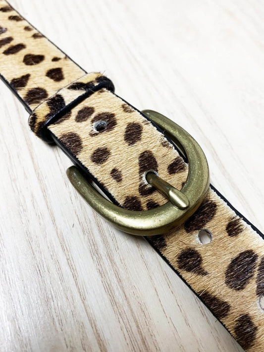 j crew calf hair leather animal print brass buckle belt - good market thrift store