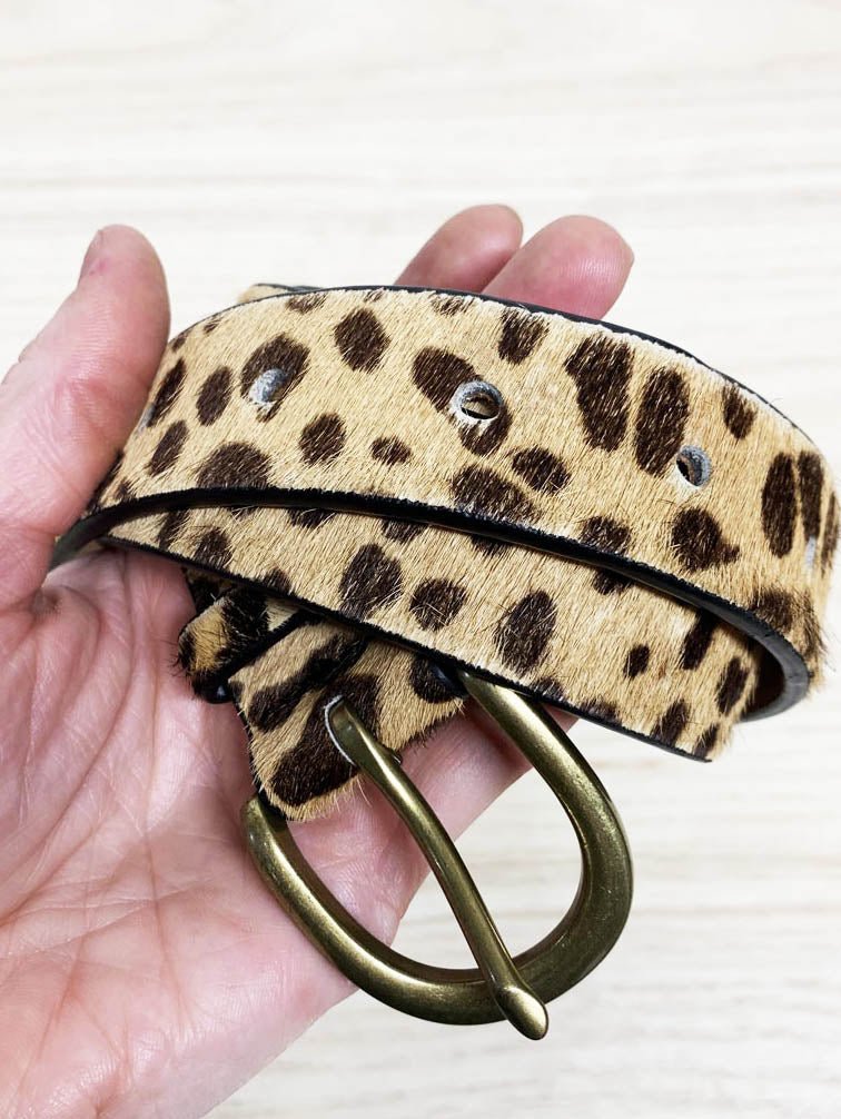 j crew calf hair leather animal print brass buckle belt - good market thrift store
