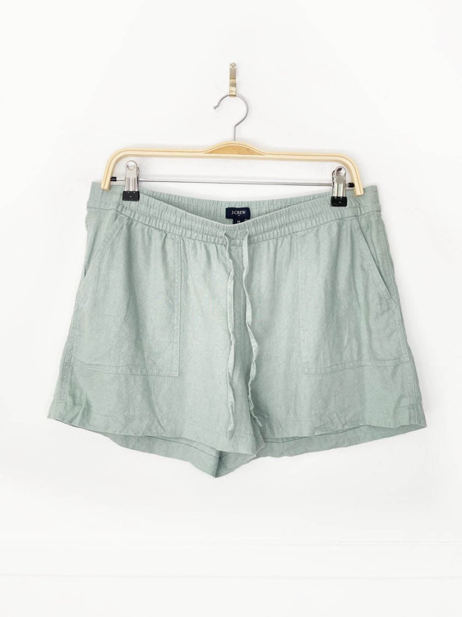 j crew linen - blend sage seaside short - good market thrift store