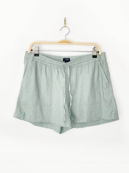 j crew linen - blend sage seaside short - good market thrift store