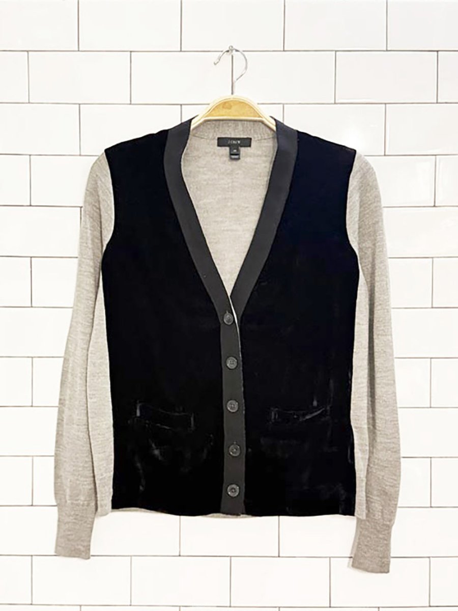 j crew merino wool - blend velvet front knit cardigan - good market thrift store